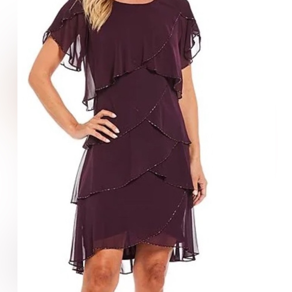Ignite Evenings Aubergine Feminine Plus Size Dress, size 16.